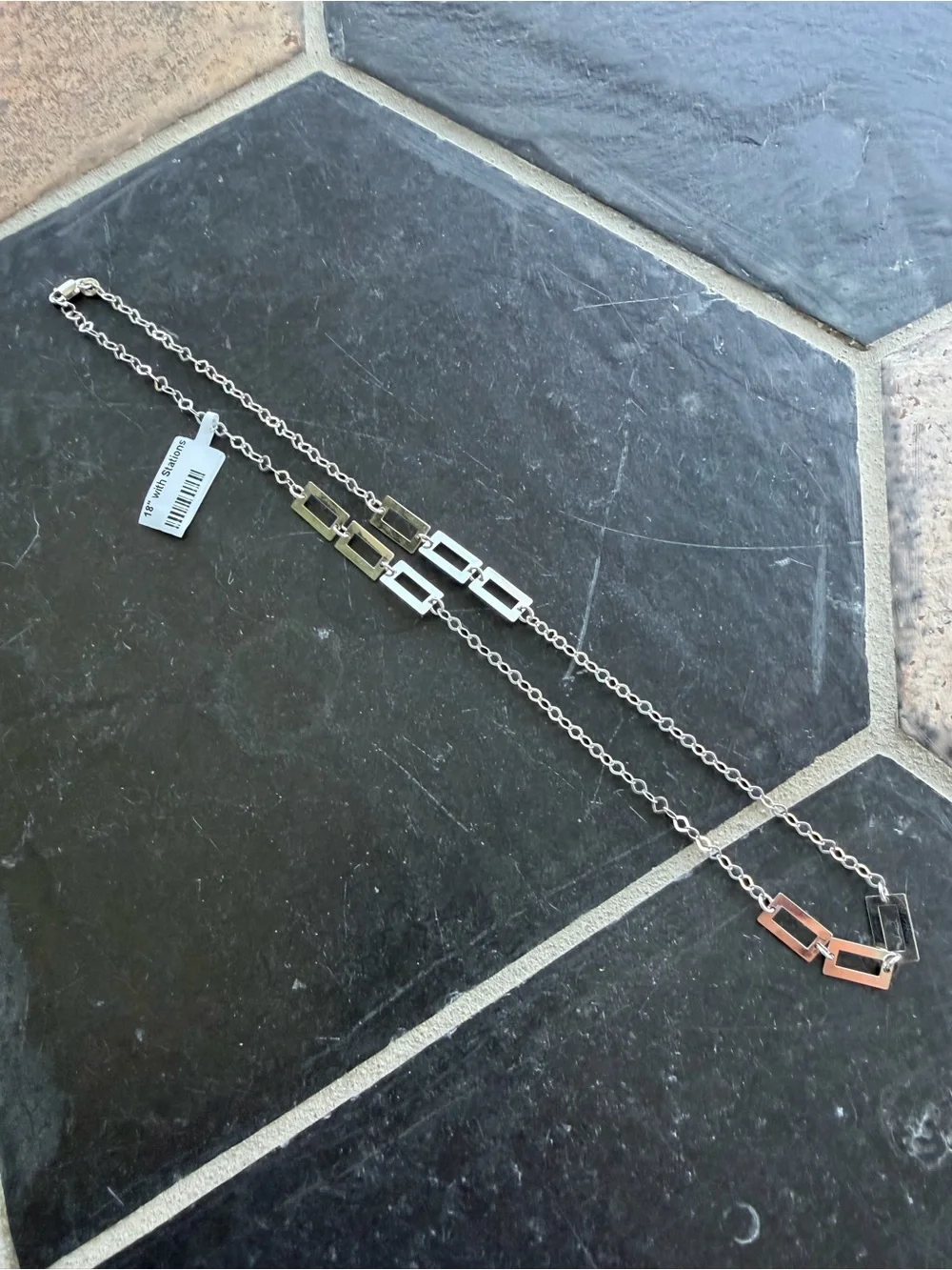 14kt White Gold Stations Link Necklace 18” long